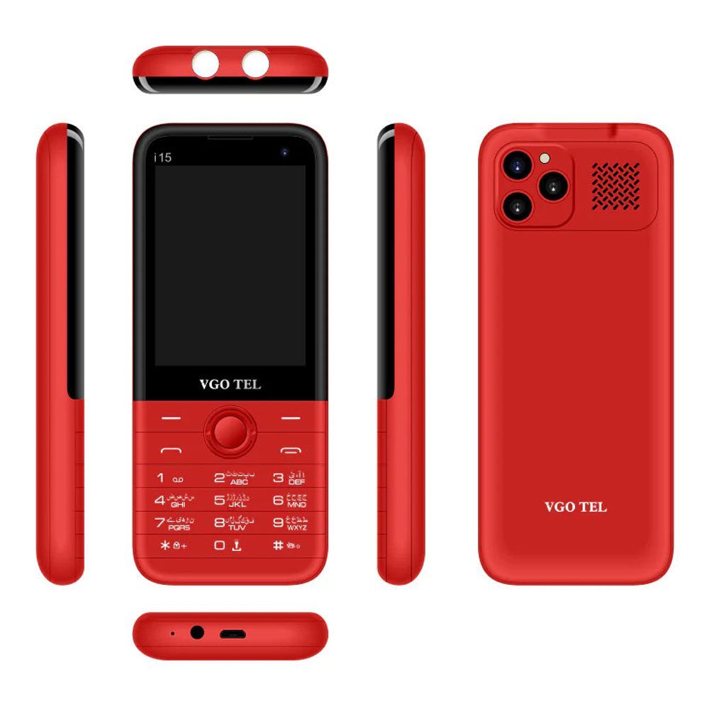 VGO Tel i15 Feature Mobile Phone, Dual SIM, 3000mAh Battery, 2.8" Display, Red