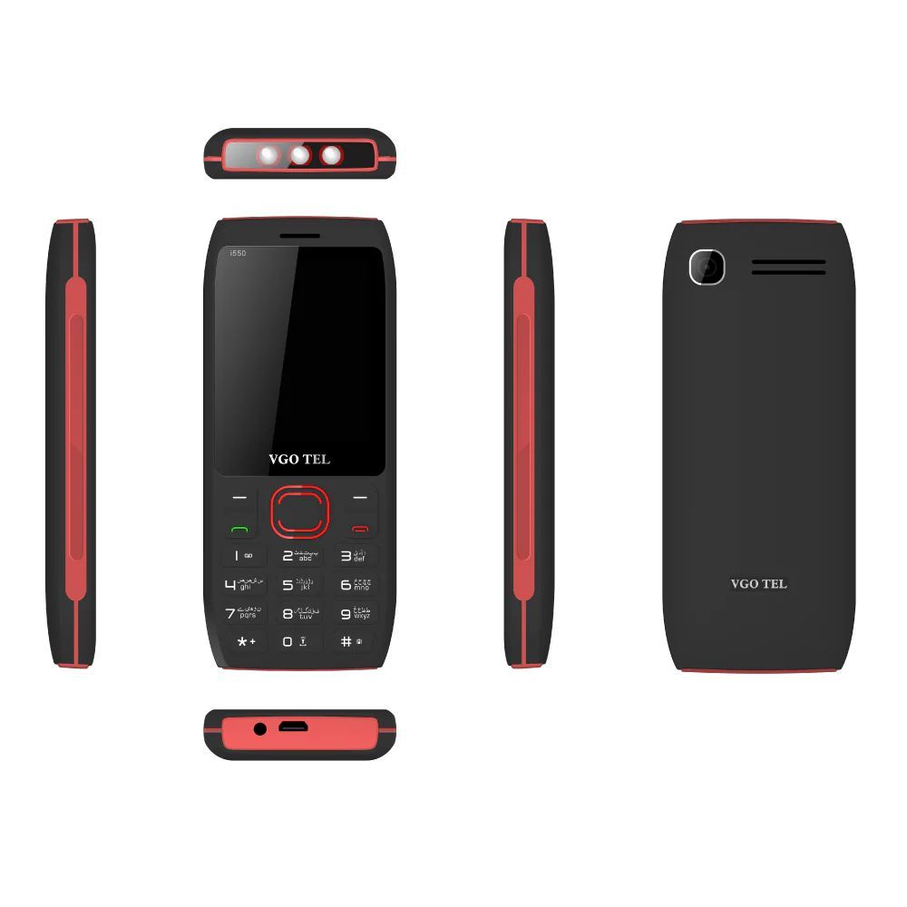 VGO Tel i550 Feature Mobile Phone, Dual SIM, 3000mAh Battery, 2.4" Display, Black & Red