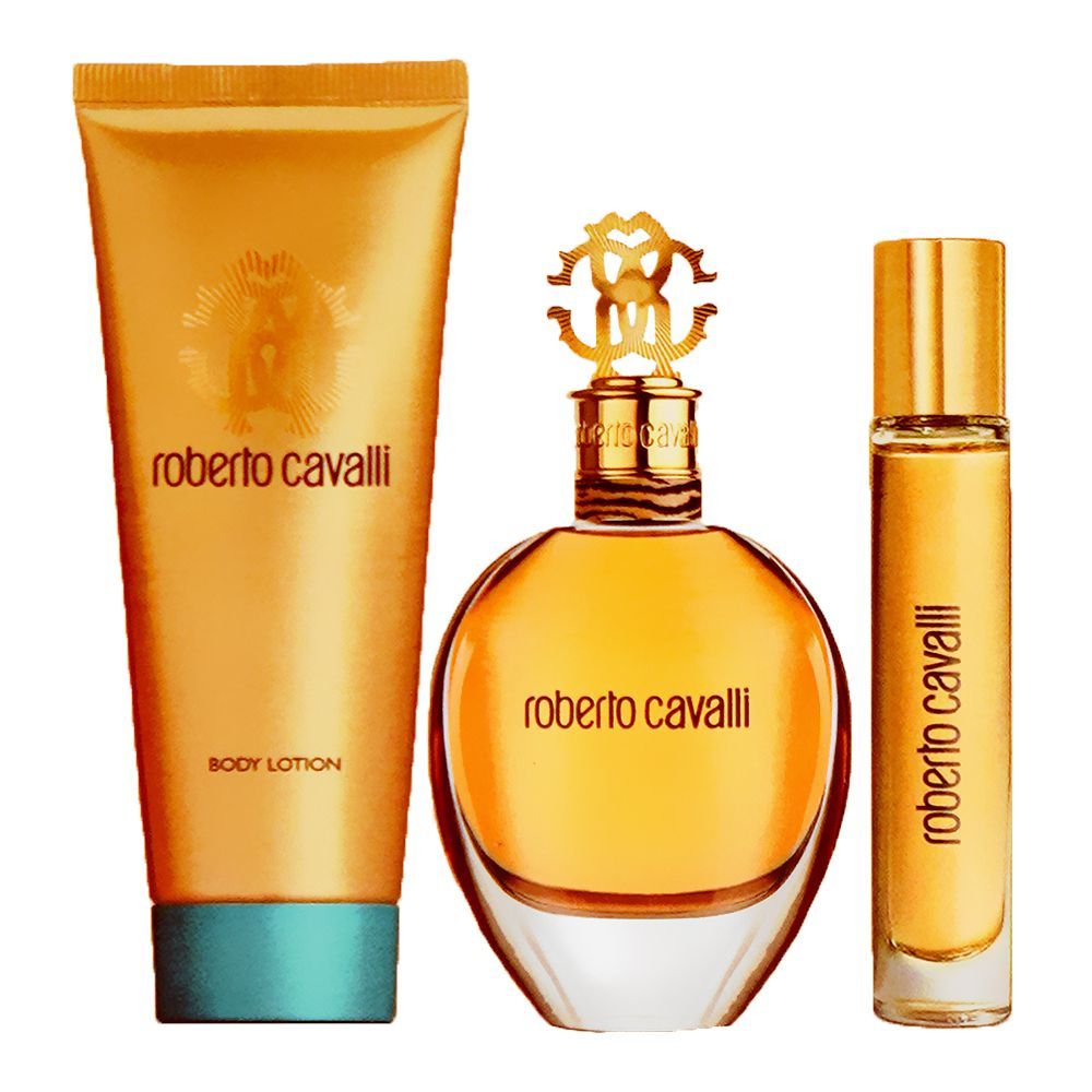 Roberto Cavalli Set Eau De Parfum For Women, 75ml + Eau De Parfum 15ml + Body Lotion 100ml, 3-Pack