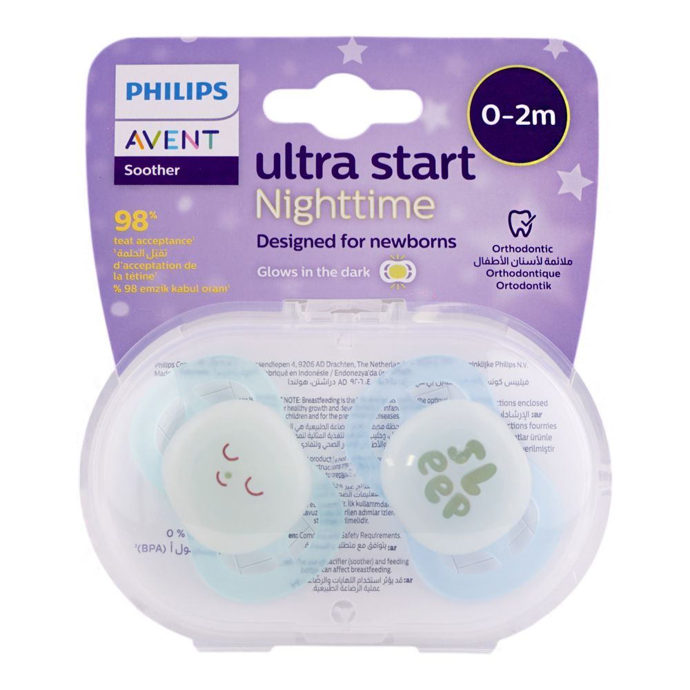 Avent Ultra Start Night Time Soothers, 0 To 2 Months, SCF075/08, 2-Pack
