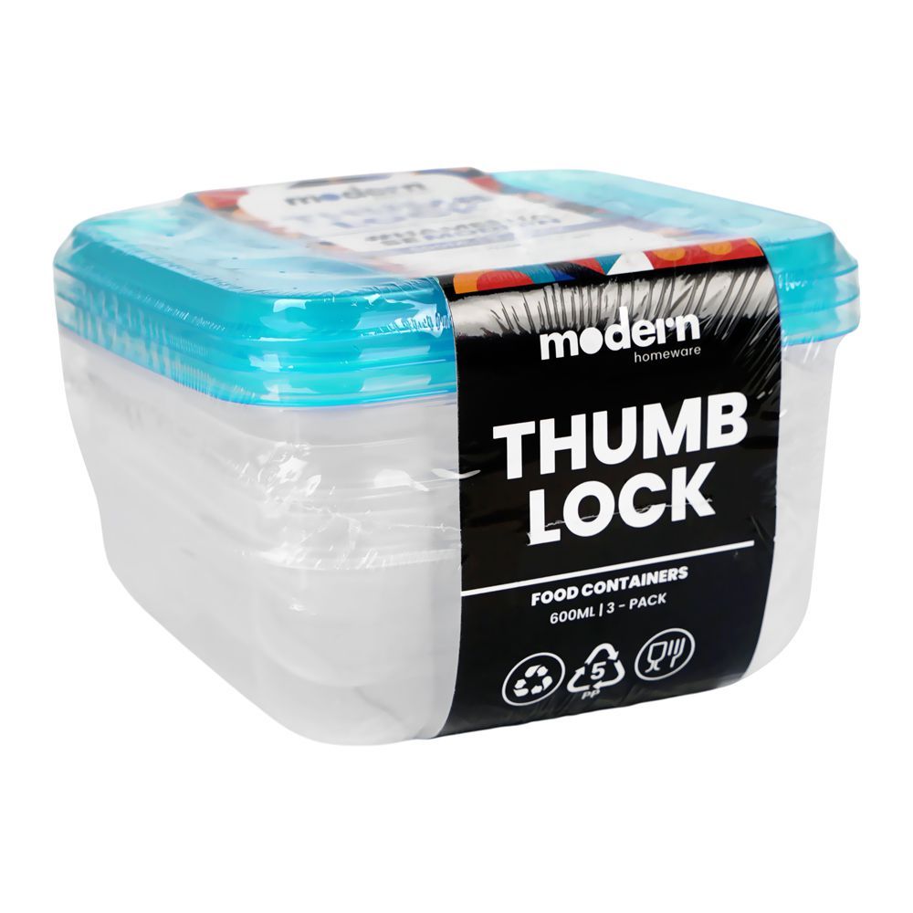 Modern Thumb Lock Food Container, Sea, 600ml, Tl603, 3-Pack