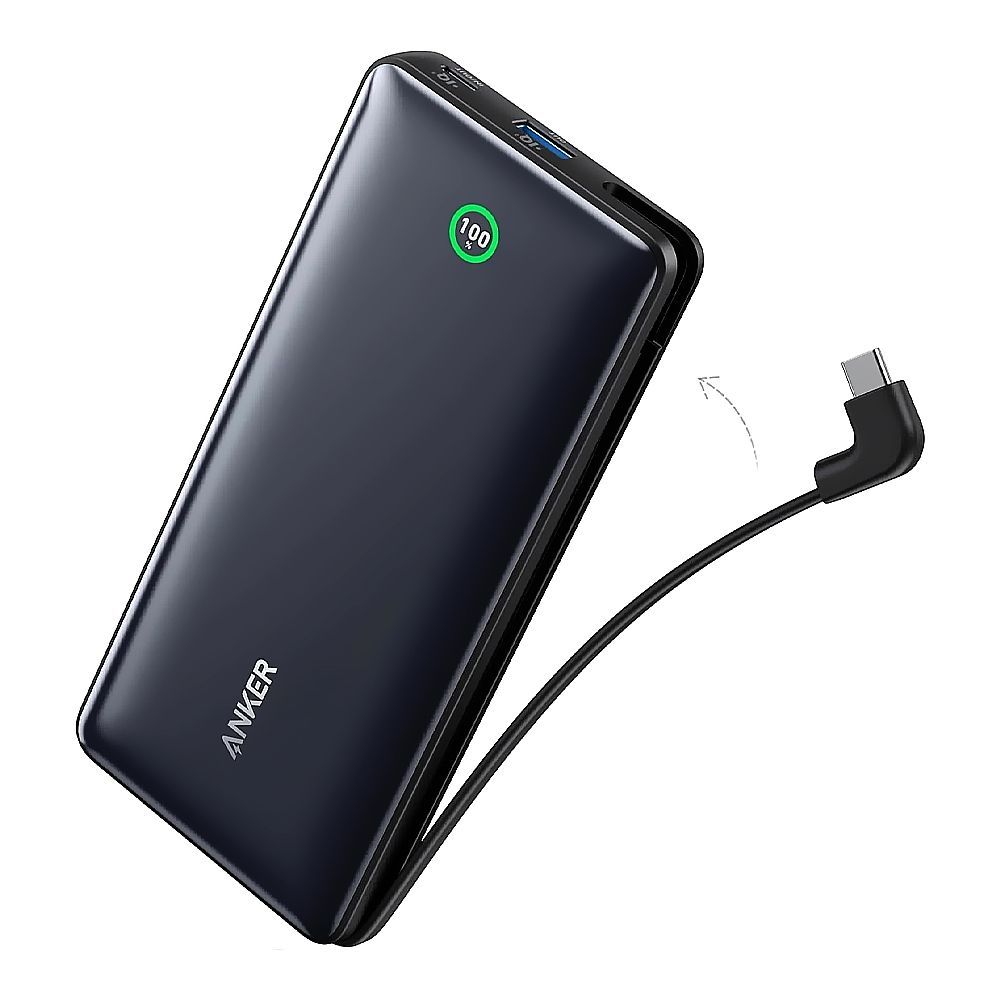 Anker Nano Power Bank, 30W, 20000mAh Built-In USB-C Cable, Black, A1387H11