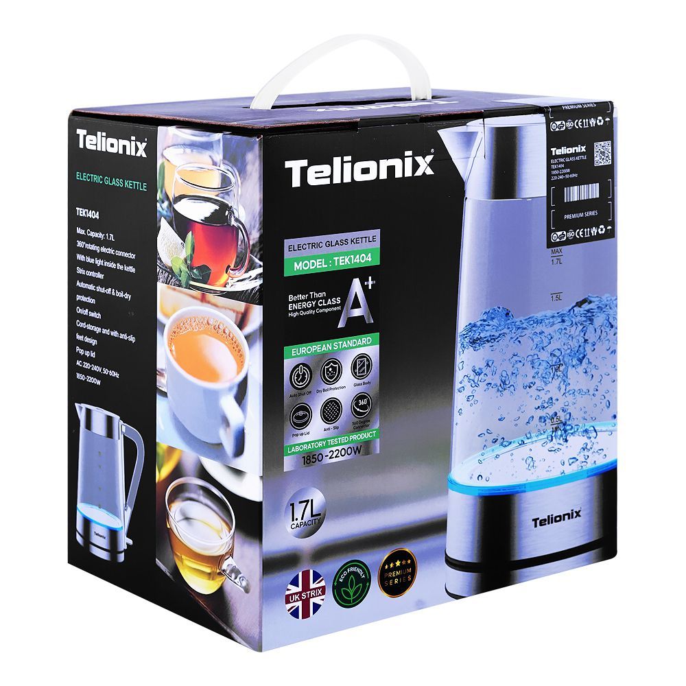 Telionix Electric Glass Kettle, 1850-2200W, 1.7 Liter, TEK-1404