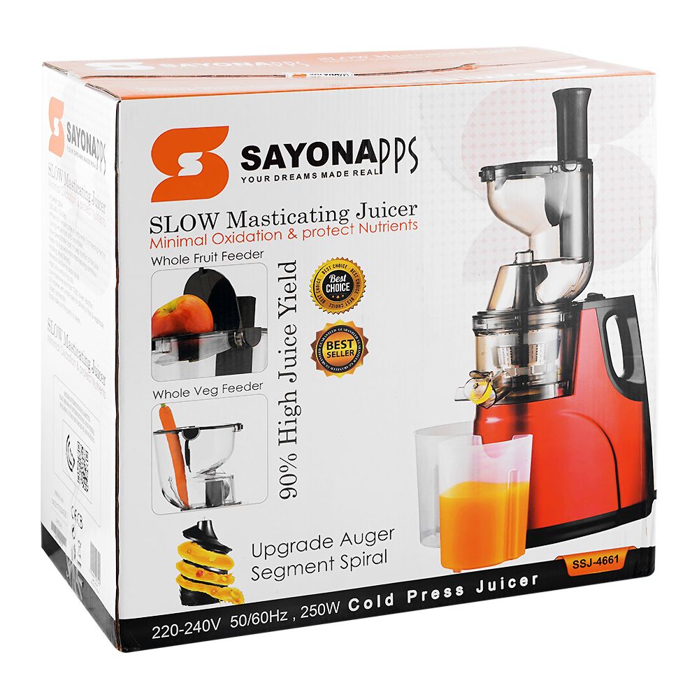 Sayona Slow Masticating Juicer, 250W, 220-240V, SSJ-4661