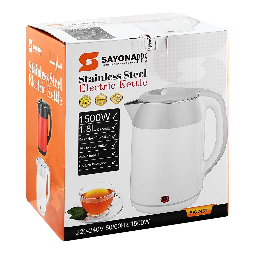 Sayona Stainless Steel Electric Kettle, 1500W, 1.8 Liter, SK-2437