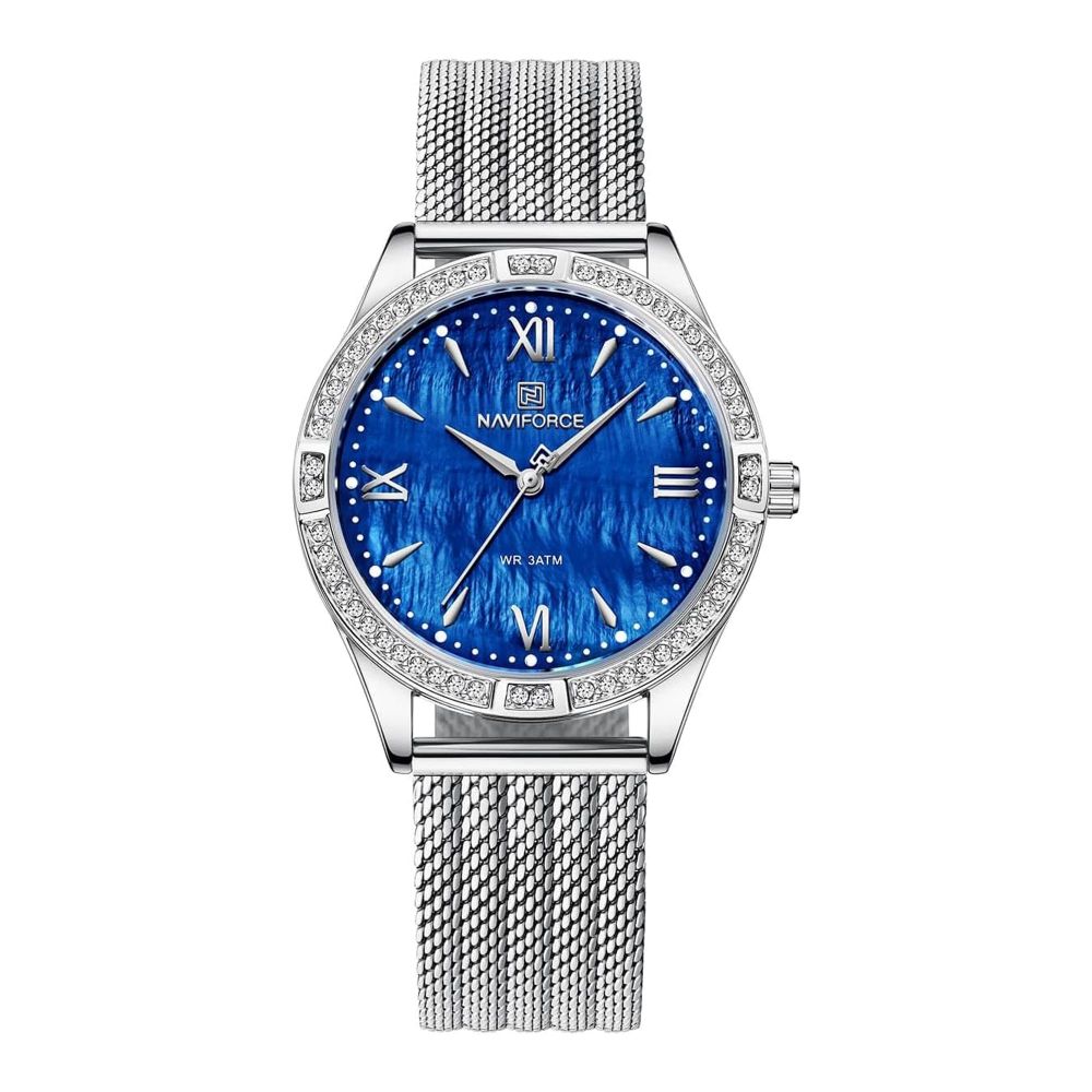 Naviforce Women Analog Watch With Blue Dial & & Stainless Steel Bracelet, NF5028 S/B/E D