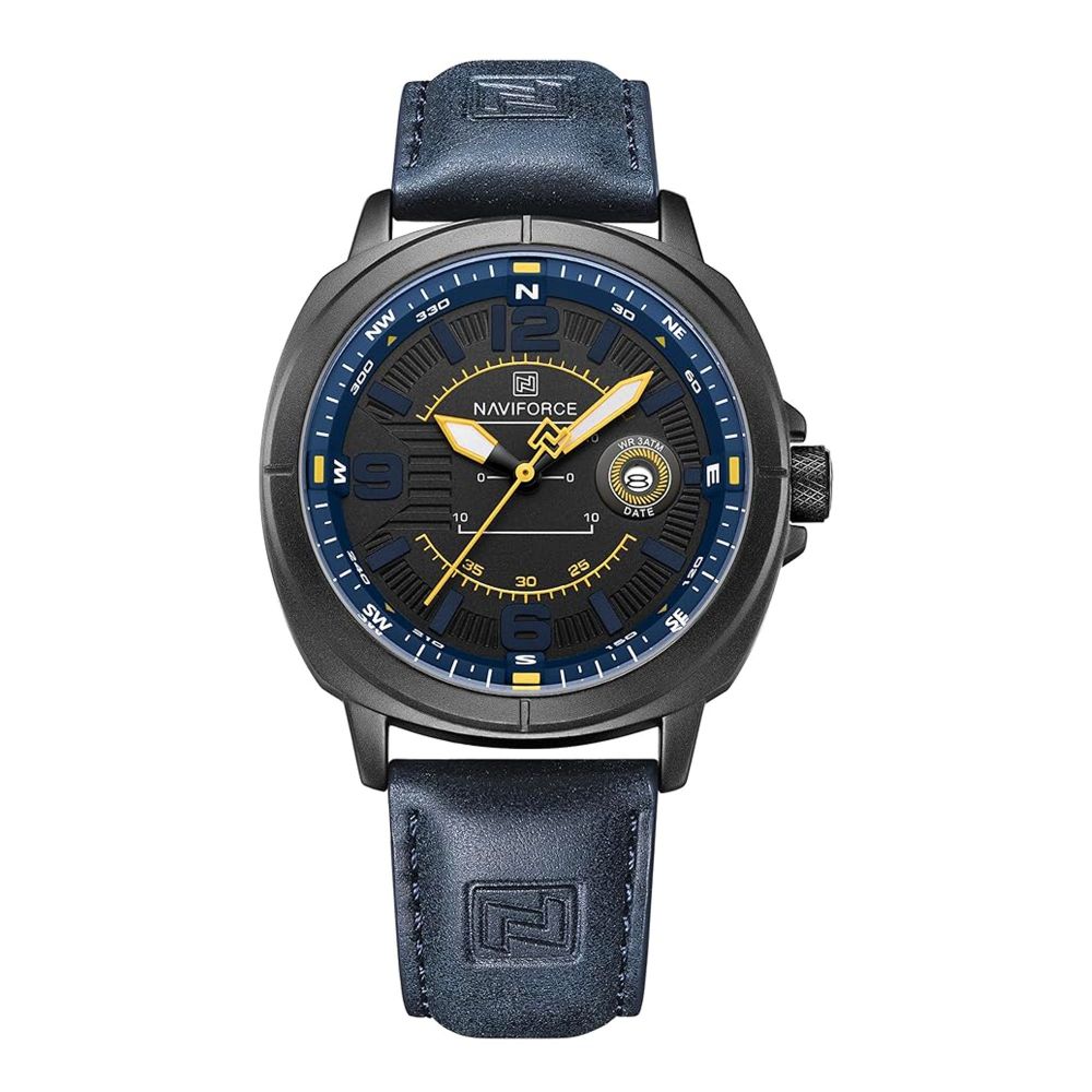 Naviforce Men Analog Watch With Black & Blue Dial With Blue Leather Strap, NF8078 B/BE/BE