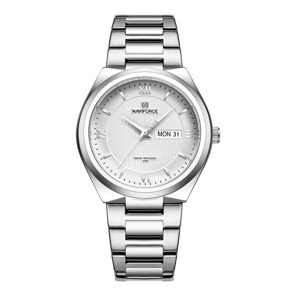 Naviforce Men's Formal Analog Watch With White Dial & Stainless Steel Bracelet, NF8030 S/W