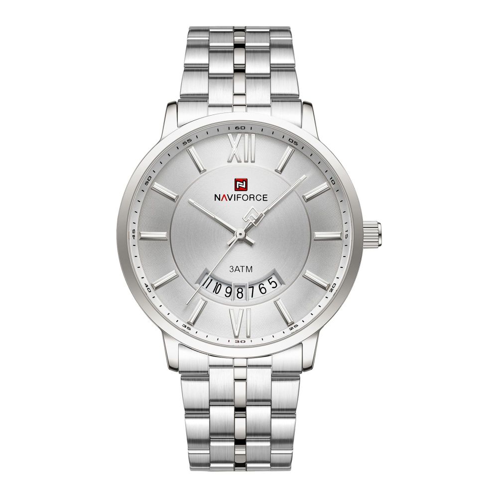 Naviforce Men Analog Watch With Silver Dial & Stainless Steel Bracelet, NF9238G S/W/S