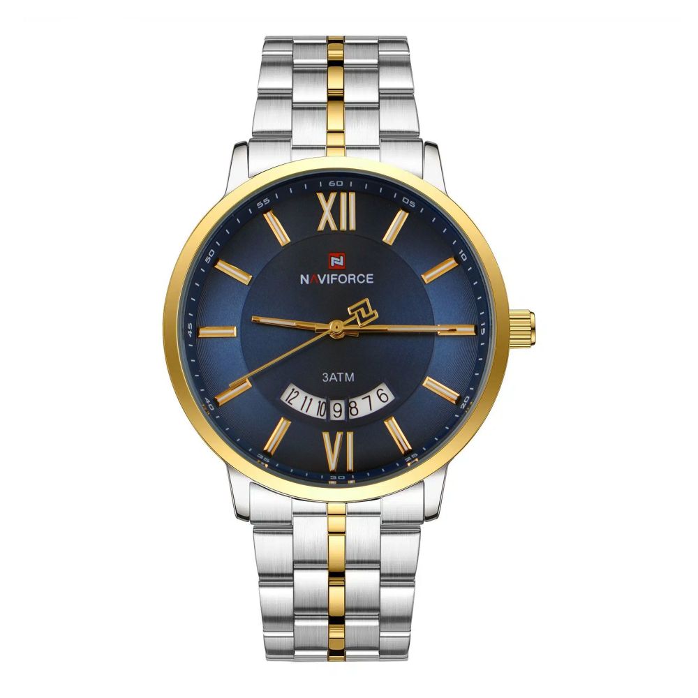 Naviforce Women Analog Watch With Round Blue & Golden Dial & Stainless Steel Bracelet, NF9238G S/BE/G