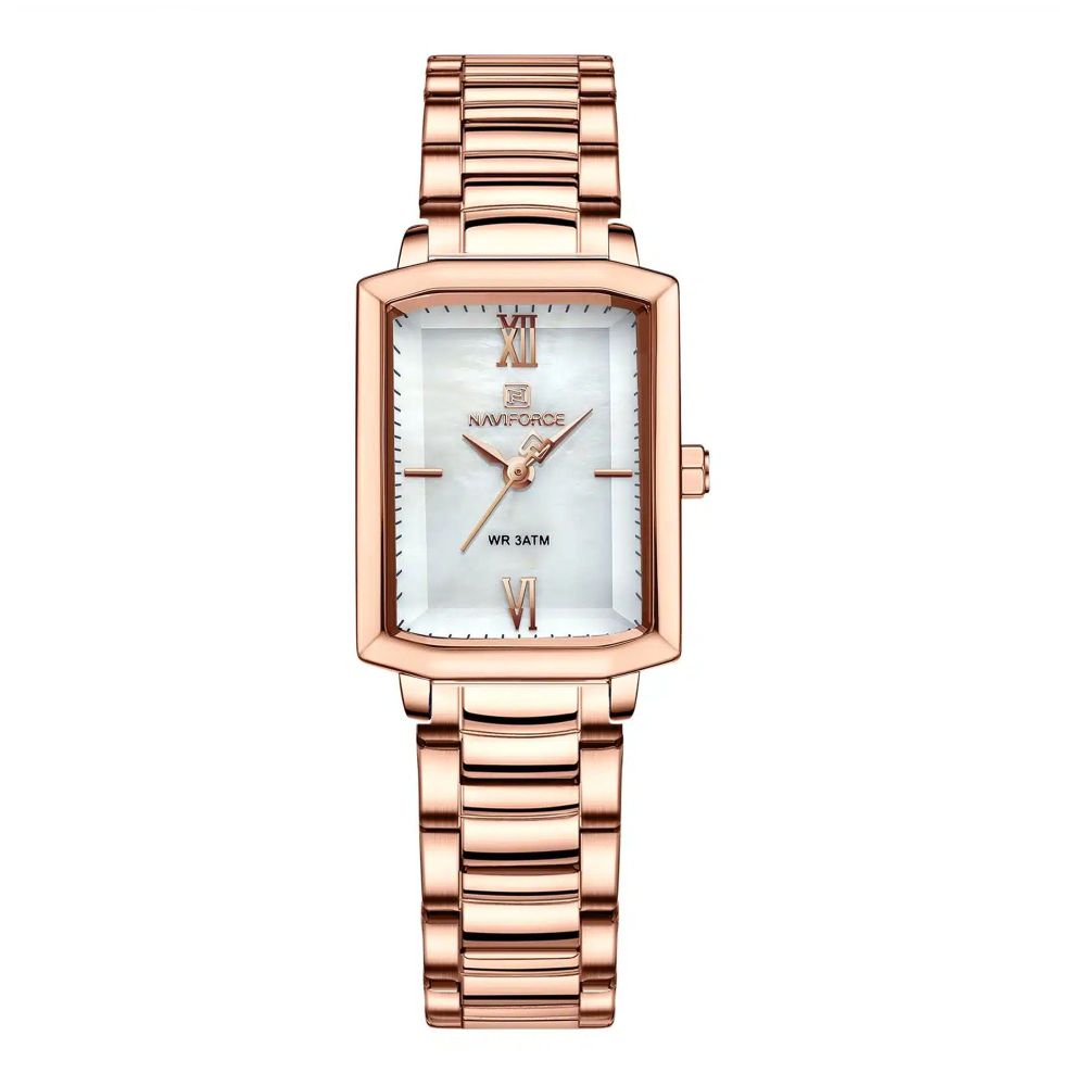 Naviforce Women Analog Watch With White Dial & Stainless Steel Bracelet, NF5039S RG/W/RG