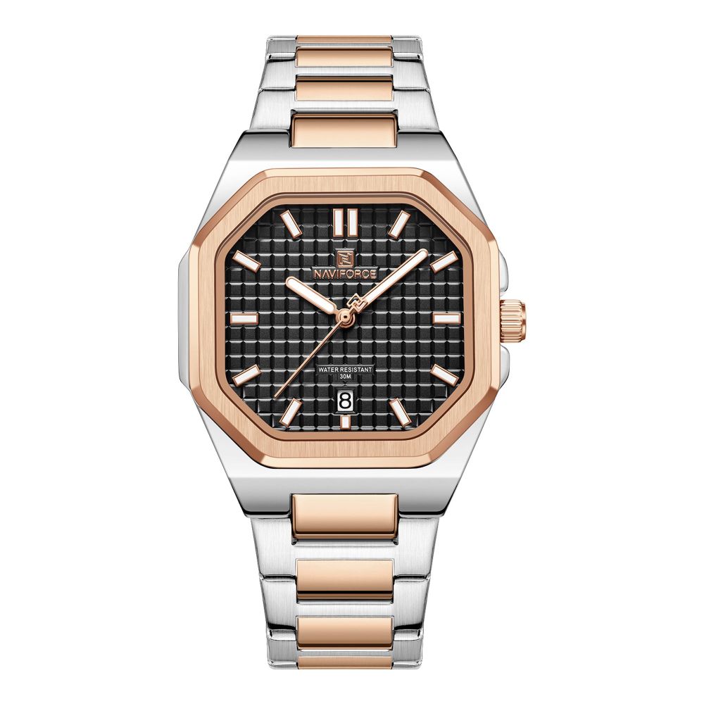 Naviforce Women Analog Watch With Black & Golden Dial & Stainless Steel Bracelet, NF5053 RG/B
