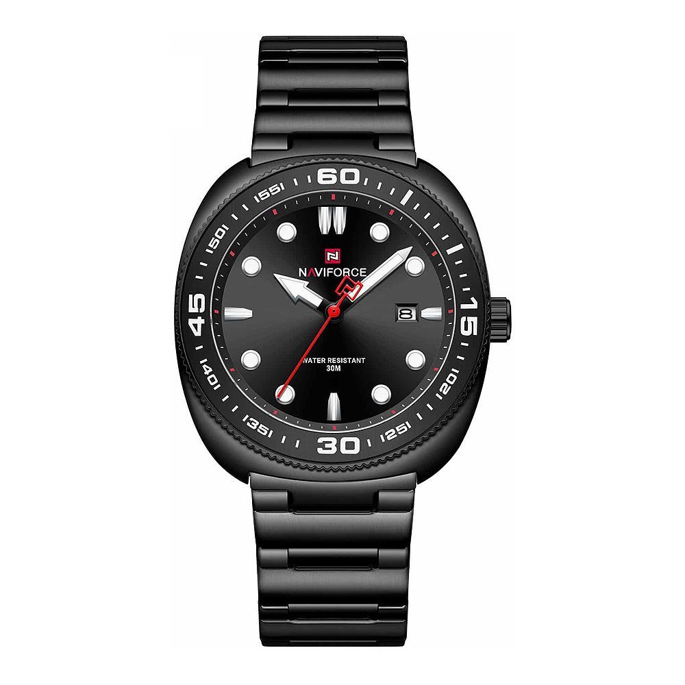 Naviforce Men's Analog Watch With Black Dial & Stainless Steel Bracelet, NF9250 B/B/B