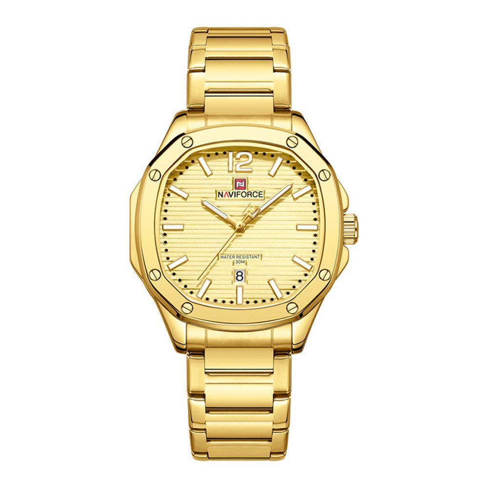 Naviforce Men's Analog Watch With Golden Dial & Stainless Steel Bracelet, NF9243S G/G