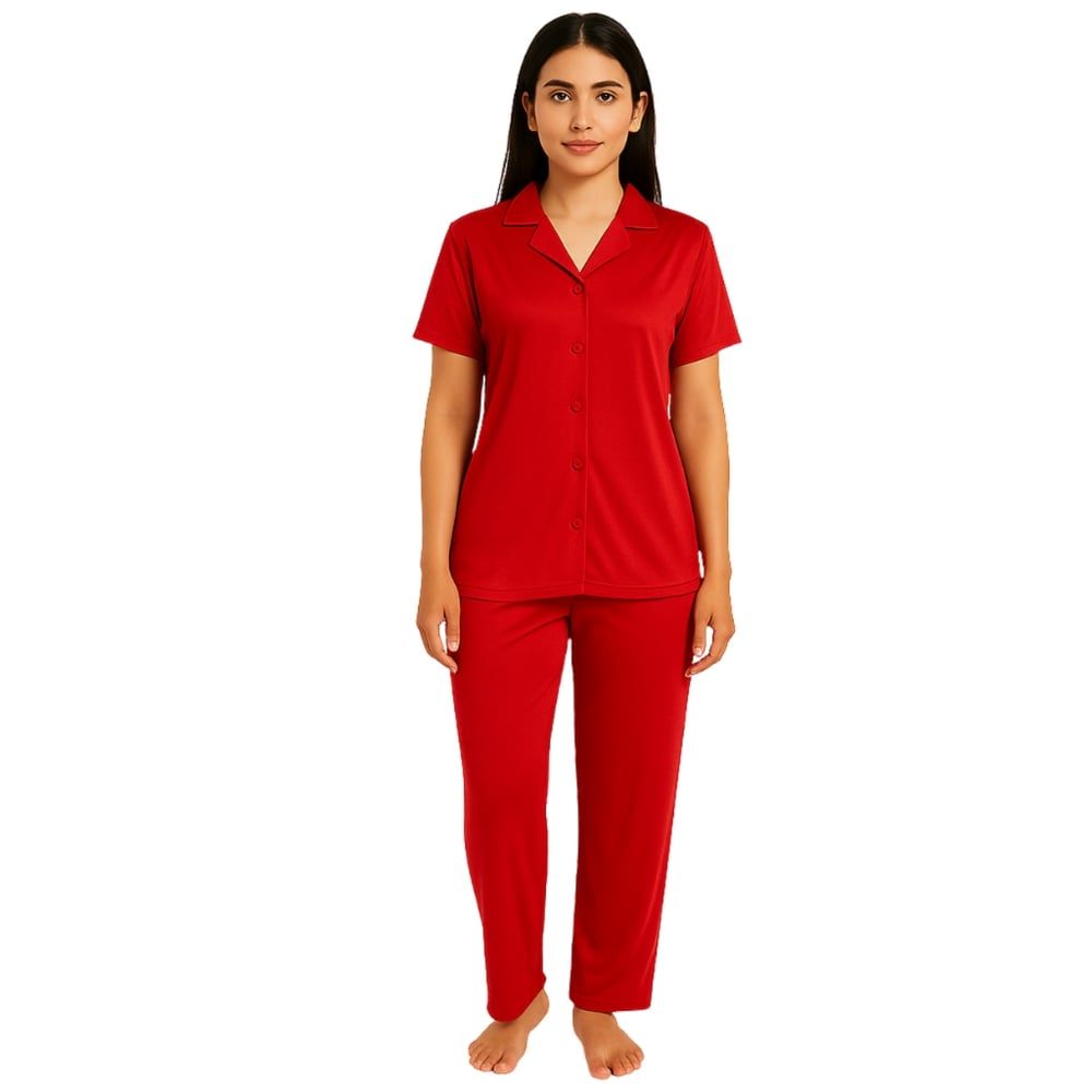Sajiero Women's Pajama Night Suit, Silk, Nest Red, 298312