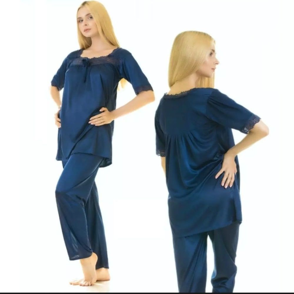 Sajiero Women's Half-Sleeves Pajama Suit, Silk, Whisper Blue, 297863