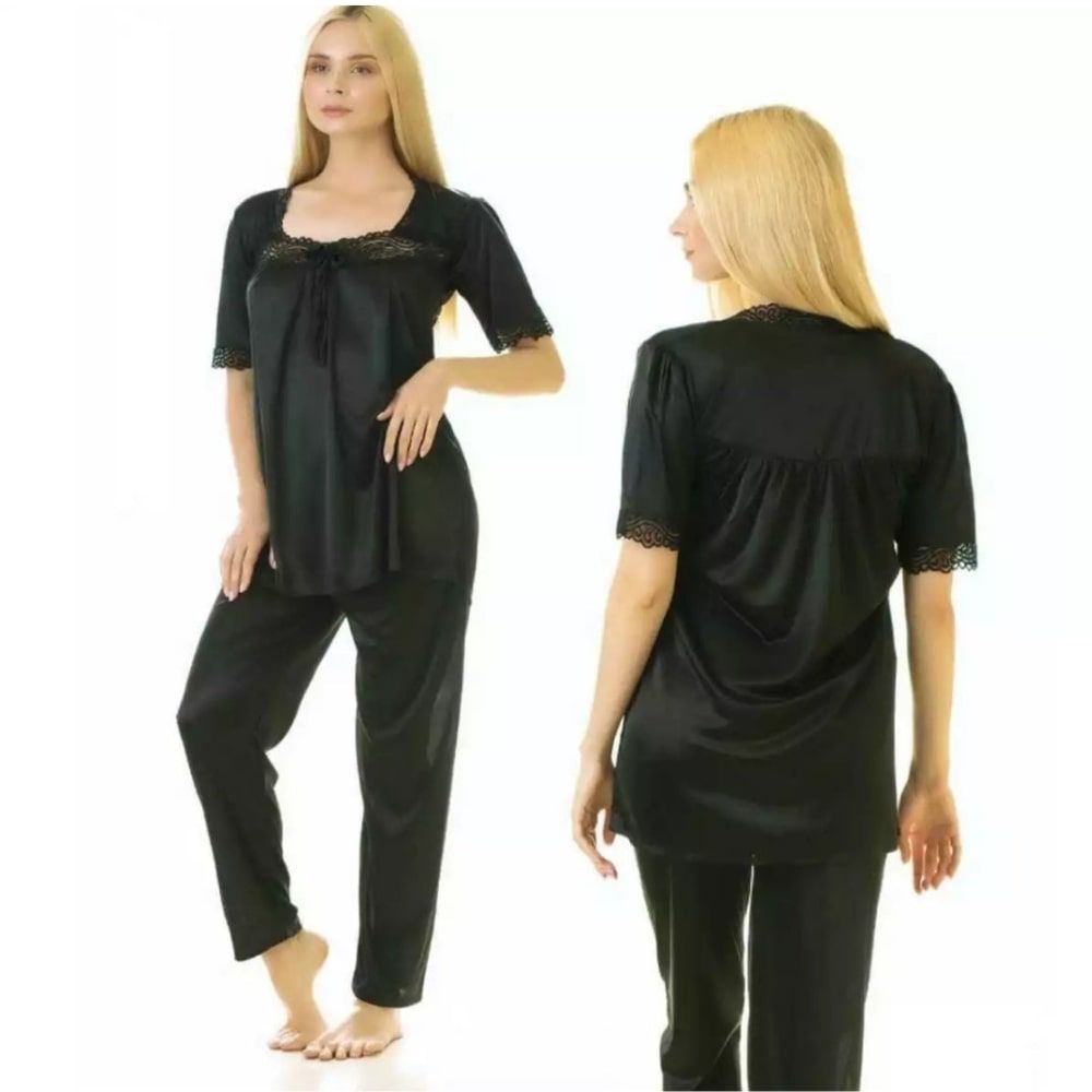 Sajiero Women's Half-Sleeves Pajama Suit, Silk, Whisper Black, 297867