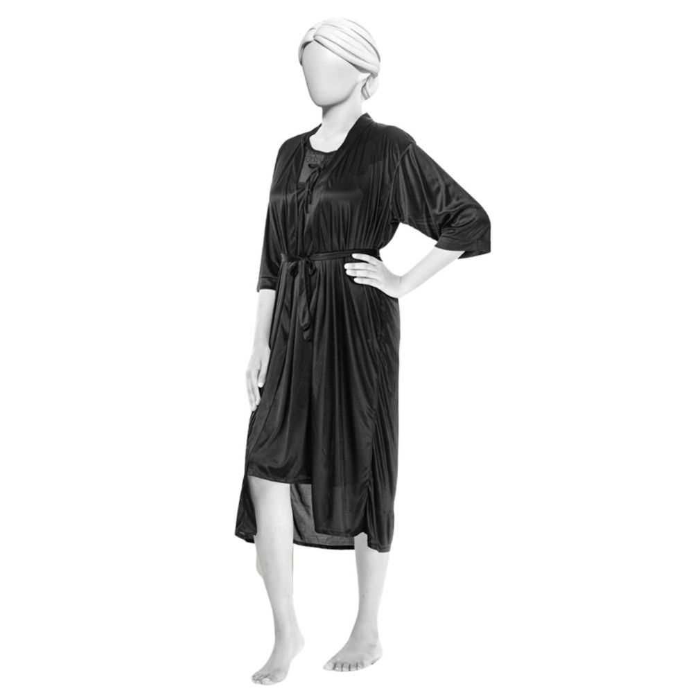 Sajiero Women's 2-Piece Gown Set, Jersey Silk, Black, 296883