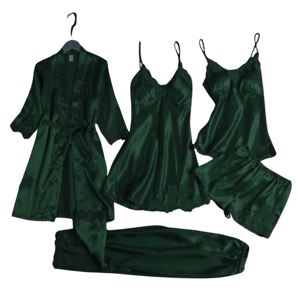 Sajiero Women's Royal Bridal Night Gown Set, Silk, Dark Green, OS1678MR, 5-Pieces