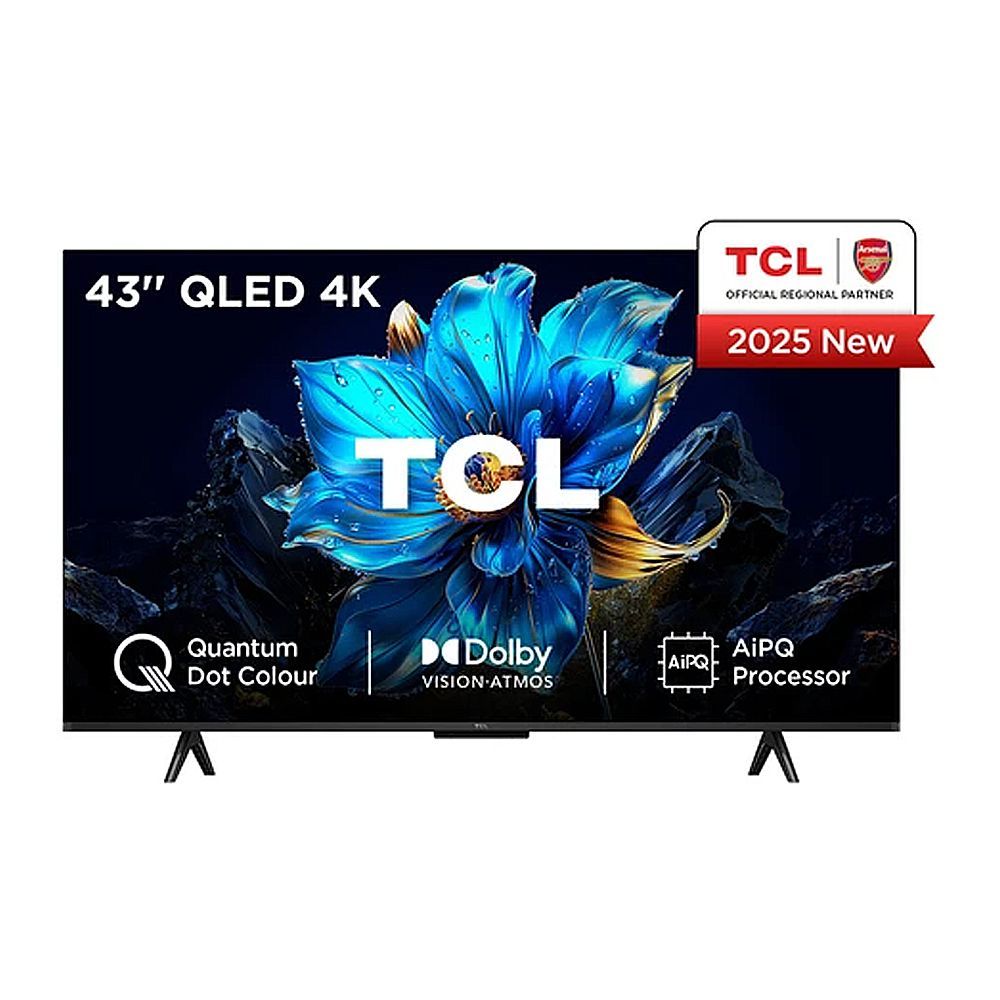 TCL 43 Inches QLED Google Smart TV With AiPQ Processor, HDR10+ HVA Panel, 3840 x 2160 Pixels, 60Hz Refresh Rate, 43T6C