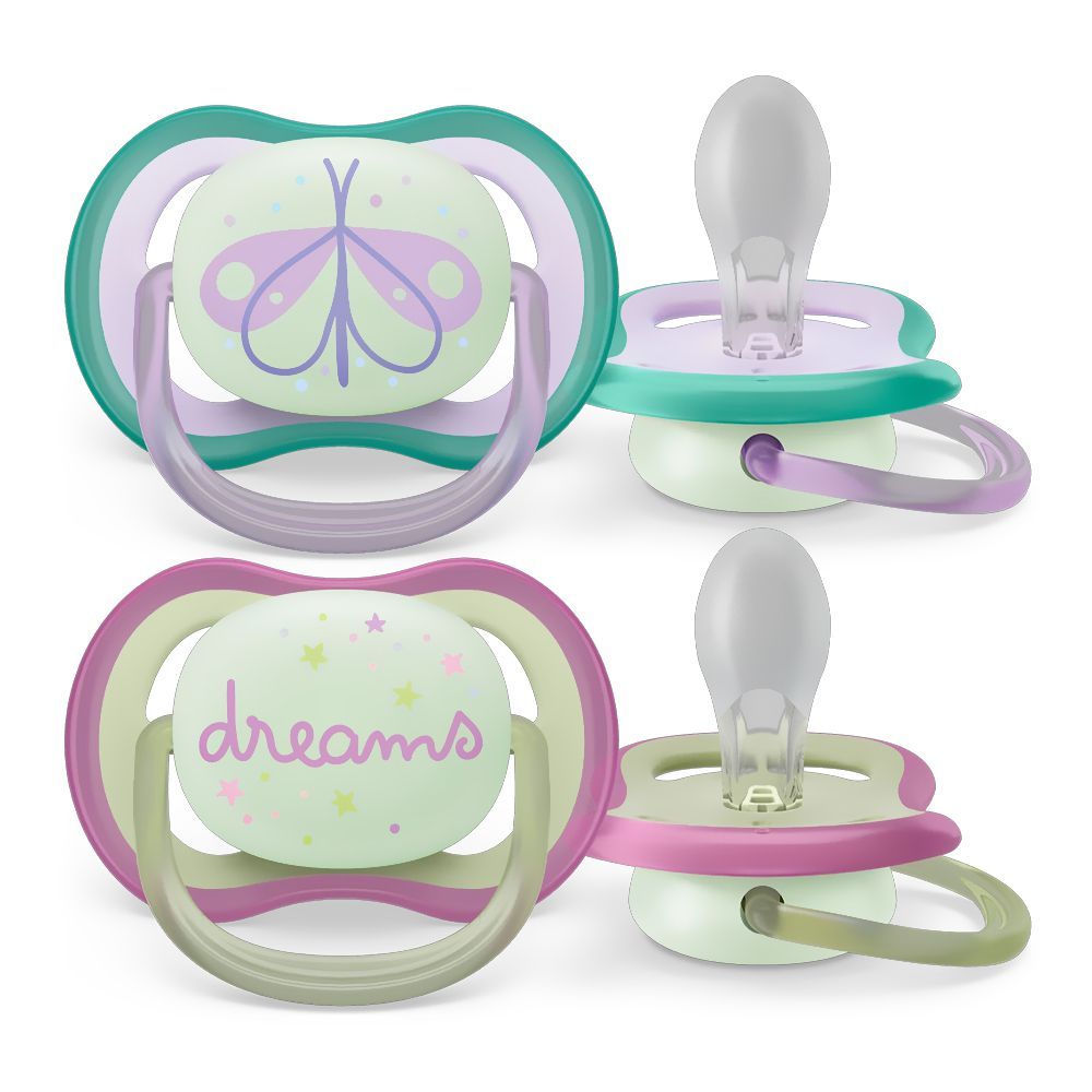 Avent Ultra Air Night Time Soothers, For 0 To 6 Months, BPA Free, SCF376/19, 2-Pack