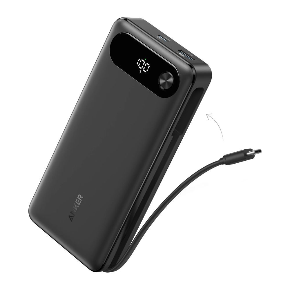 Anker 20000mAh Two-Way Power With Built-In 65W USB-C Port & Cable, 87W USB-A Port, Power Bank, Black, A1383H11