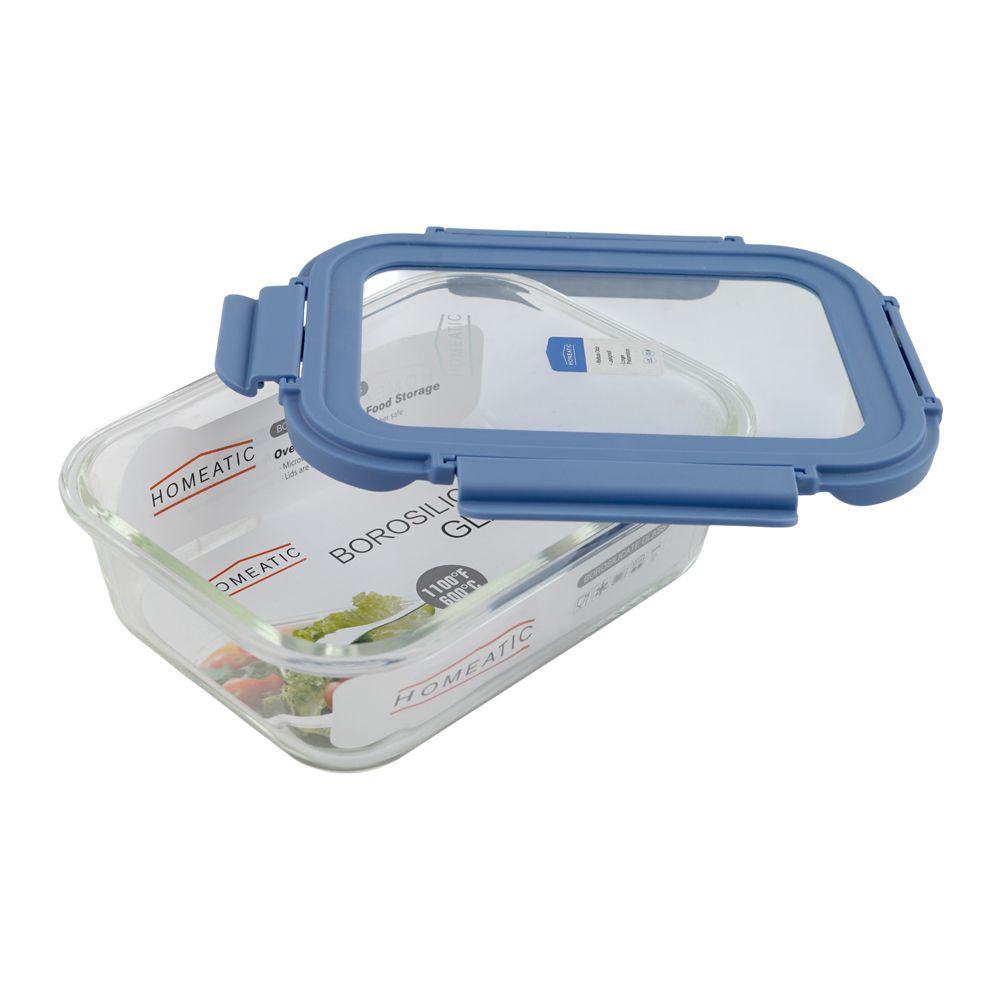 Homeatic Glass Storage Container, 370ml, Blue, HMT-201