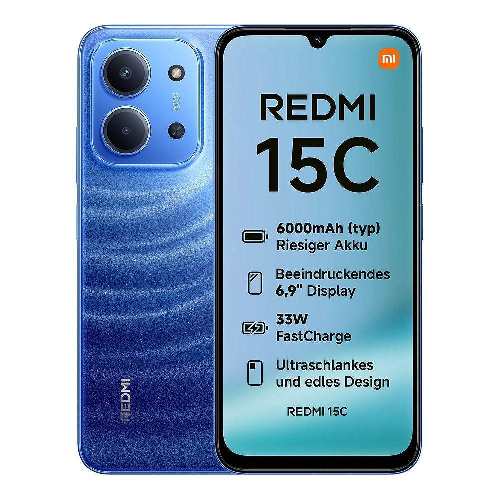 Xiaomi Redmi 15C Smartphone, 6.9 Inches IPS LCD Display, 6/128GB, 6000mAh Battery, IP64 Dust Tight & Water Resistant, Blue