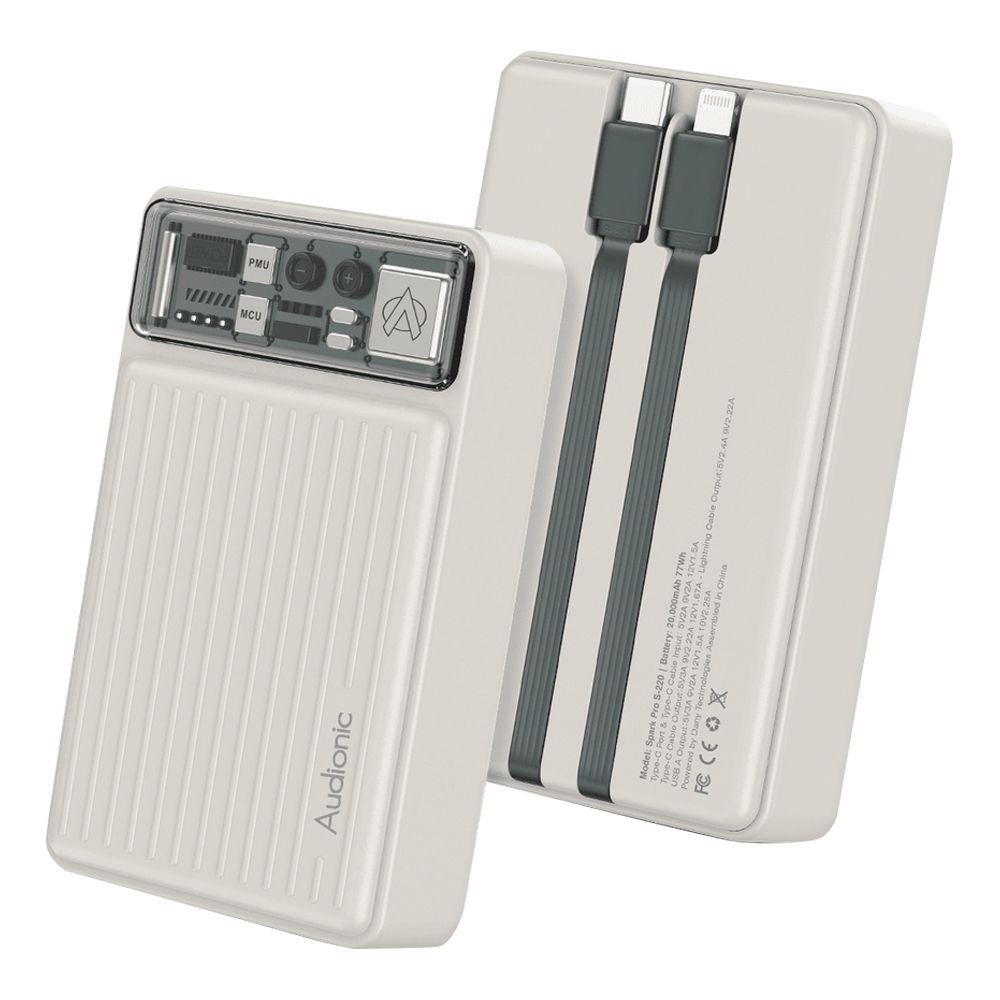 Audionic Spark Pro PD Fast Charging Power Bank, 22.5W, 20000mAh, Bone Gray, S-230