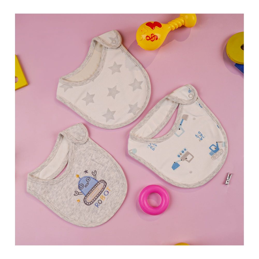 TG Kids Center Bib, Gray White Robot, 3-Pack