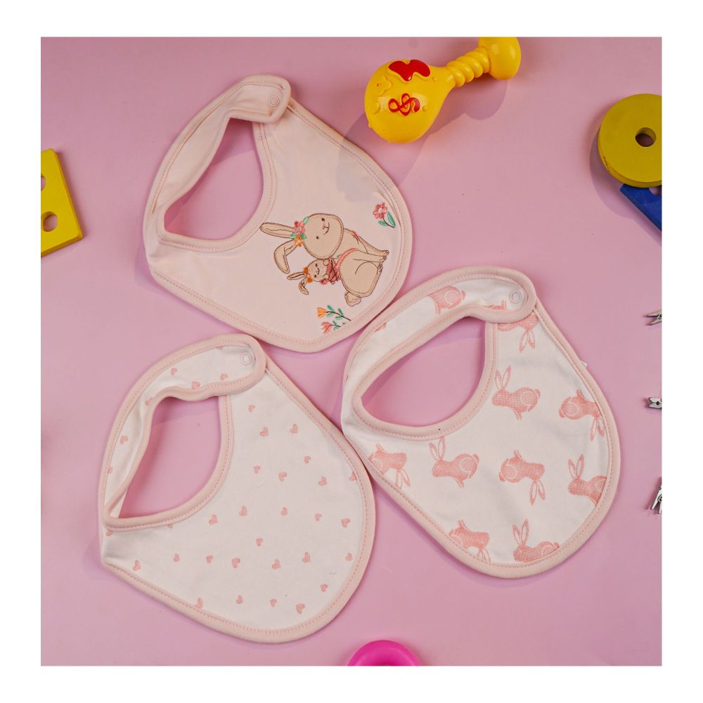 TG Kids Center Bib, Baby Pink Rabbit, 3-Pack