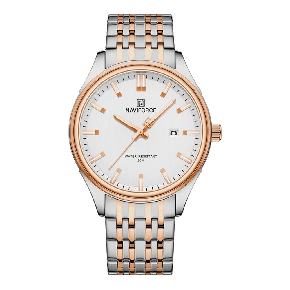 Naviforce Men's Analog Watch With Black & SIlver Dial & Satinless Steel Chain, NF8039 S/RG/W
