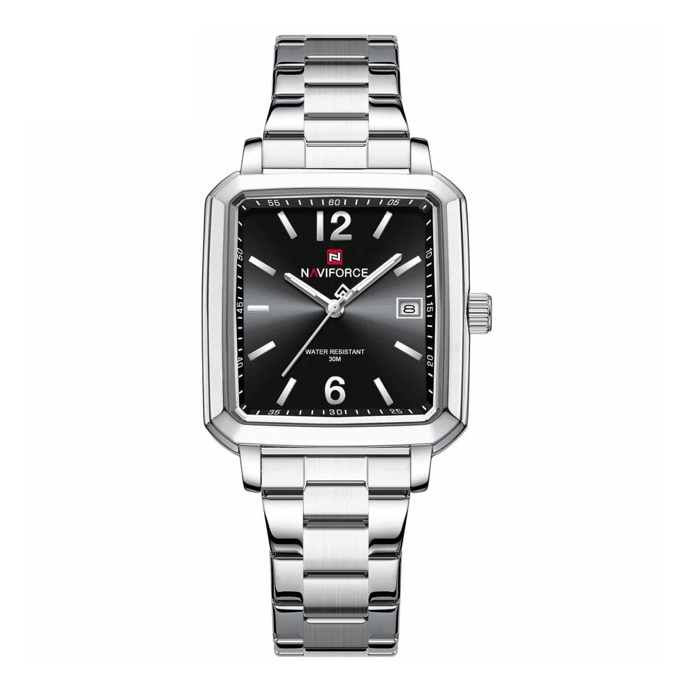 Naviforce SquareClass Edition Men's Analog Watch With Black Dial & Stainless Steel Chain, NF9252G S/B/S