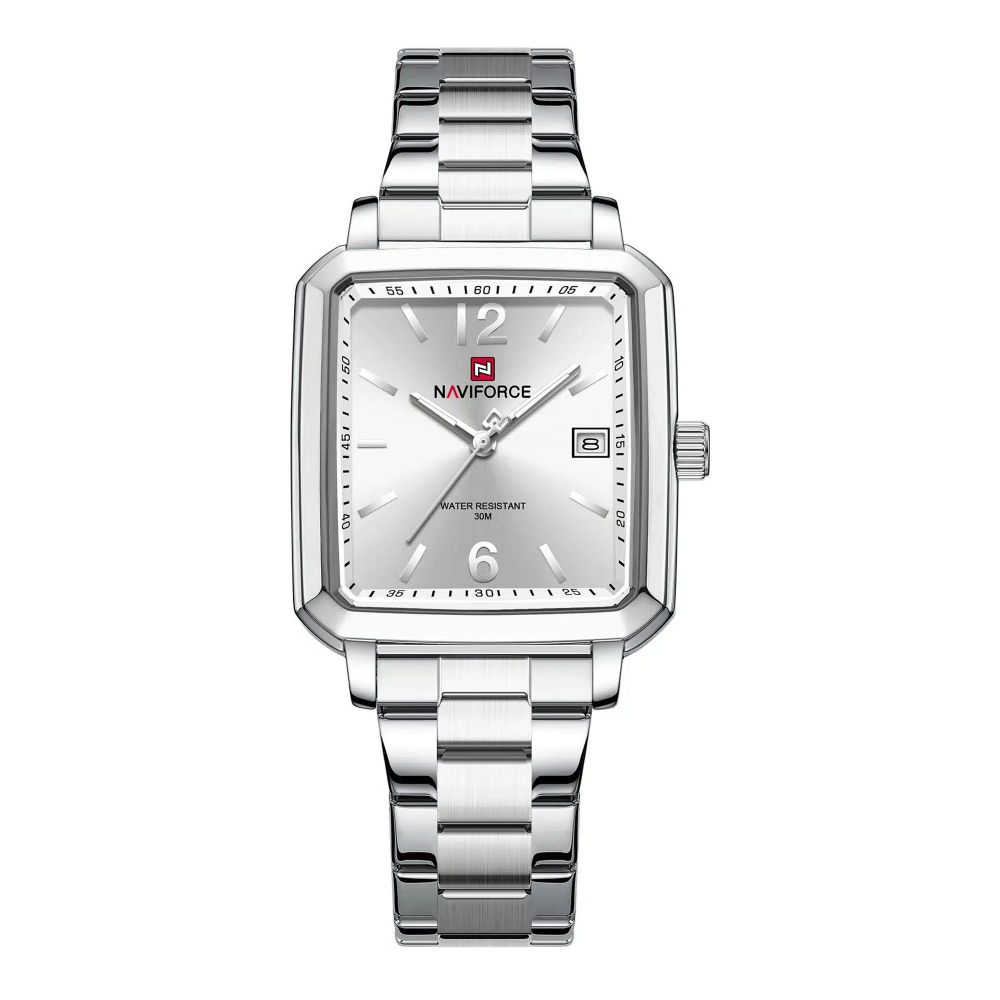 Naviforce SquareClass Edition Men's Analog Watch With Silver Dial & Stainless Steel Chain, NF9252G S/W/S