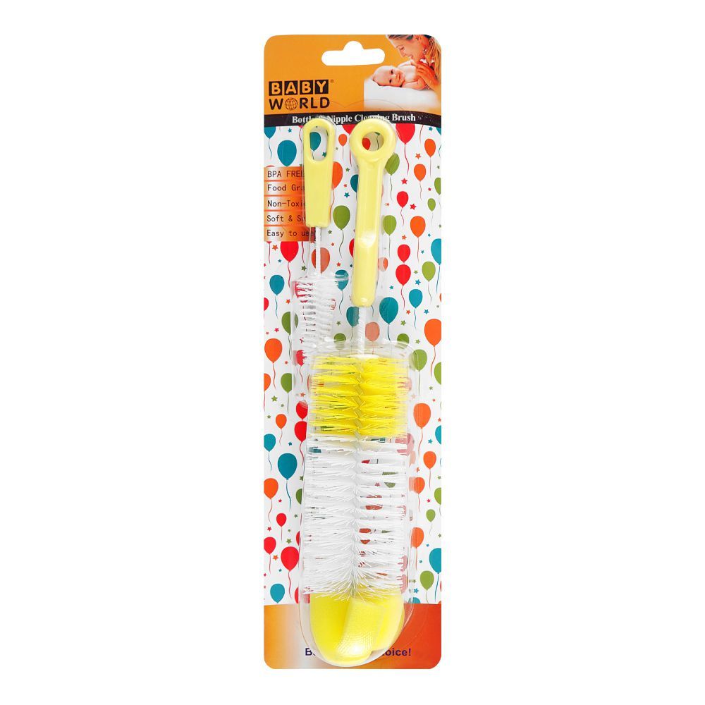 Baby World Bottle & Nipple Cleaning Brush, BPA Free, Non-Toxic, Yellow, BW7371