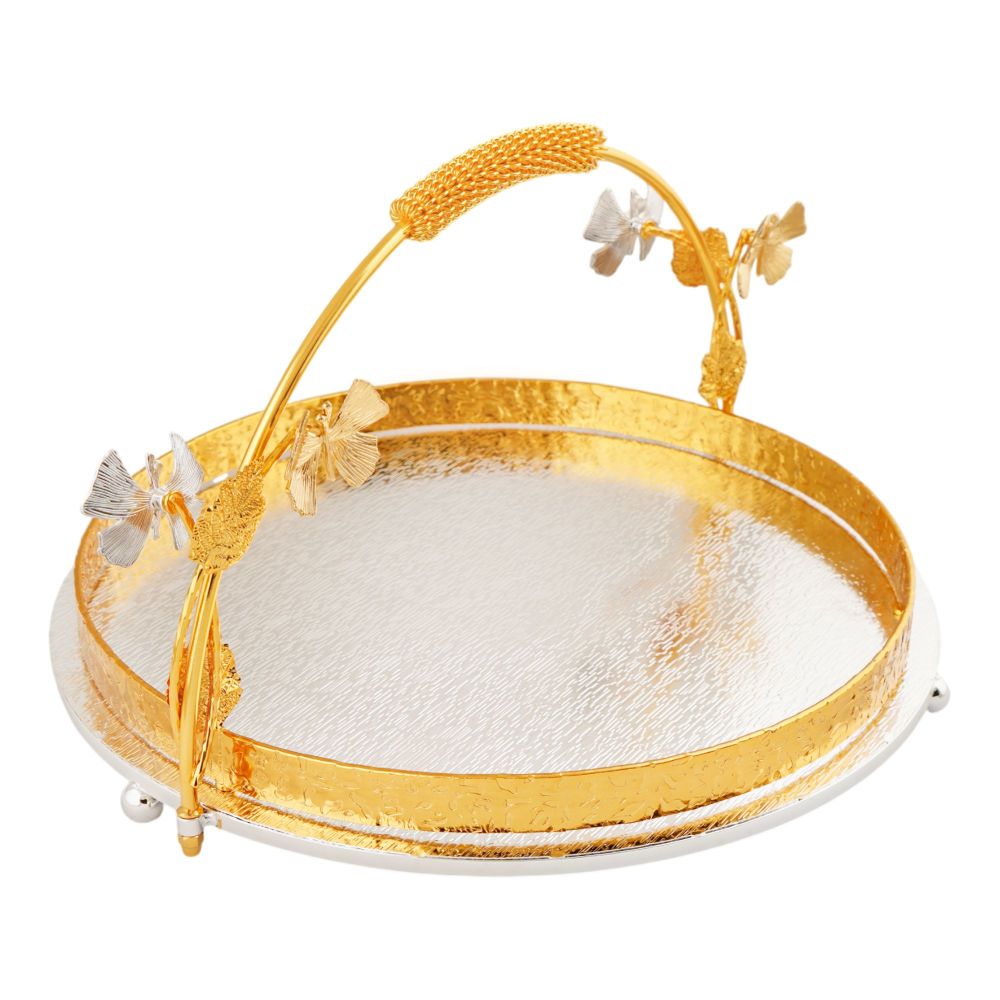 More & More Round Platter, Medium, Golden/Silver, BA-78