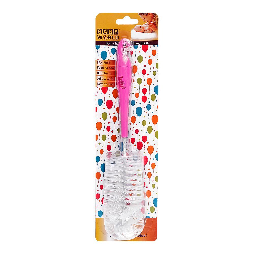 Baby World Bottle & Nipple Cleaning Brush, BPA Free, Non-Toxic, Pink, BW7372