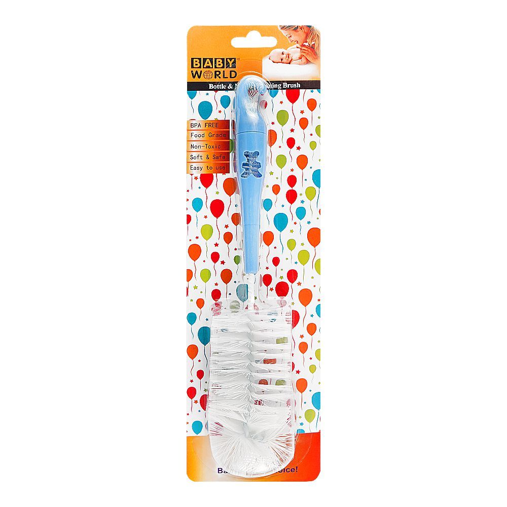 Baby World Bottle & Nipple Cleaning Brush, BPA Free, Non-Toxic, Blue, BW7372