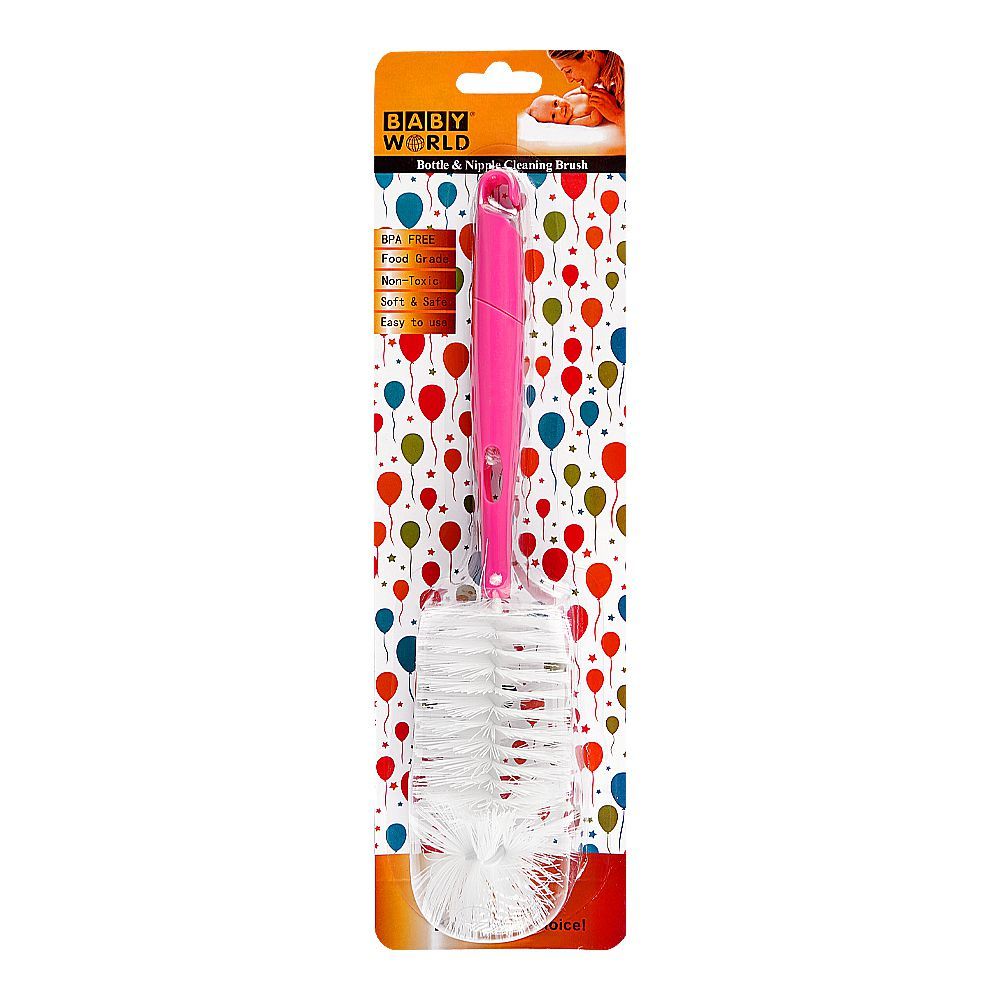Baby World Bottle & Nipple Cleaning Brush, BPA Free, Non-Toxic, Pink, BW7374