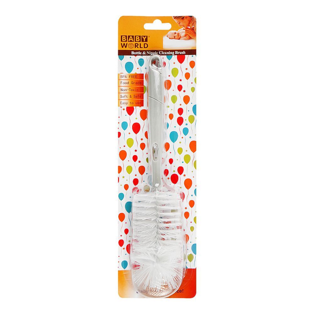 Baby World Bottle & Nipple Cleaning Brush, BPA Free, Non-Toxic, Grey, BW7374