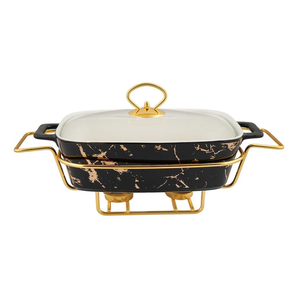 More & More Rectangular Casserole Dish With Warmer Rack, Black, 12 Inches, CX2420