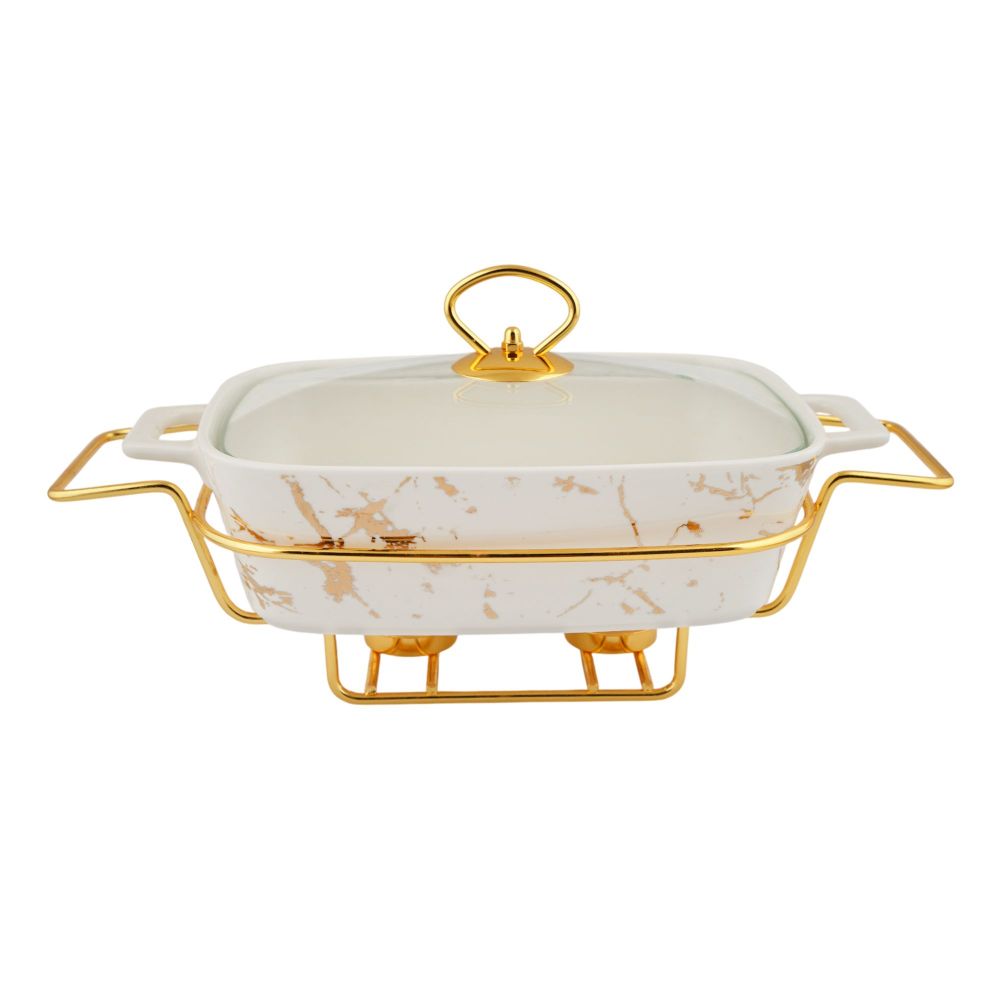 More & More Rectangular Casserole Dish With Warmer Rack, White, 14.5 Inches, CX2421