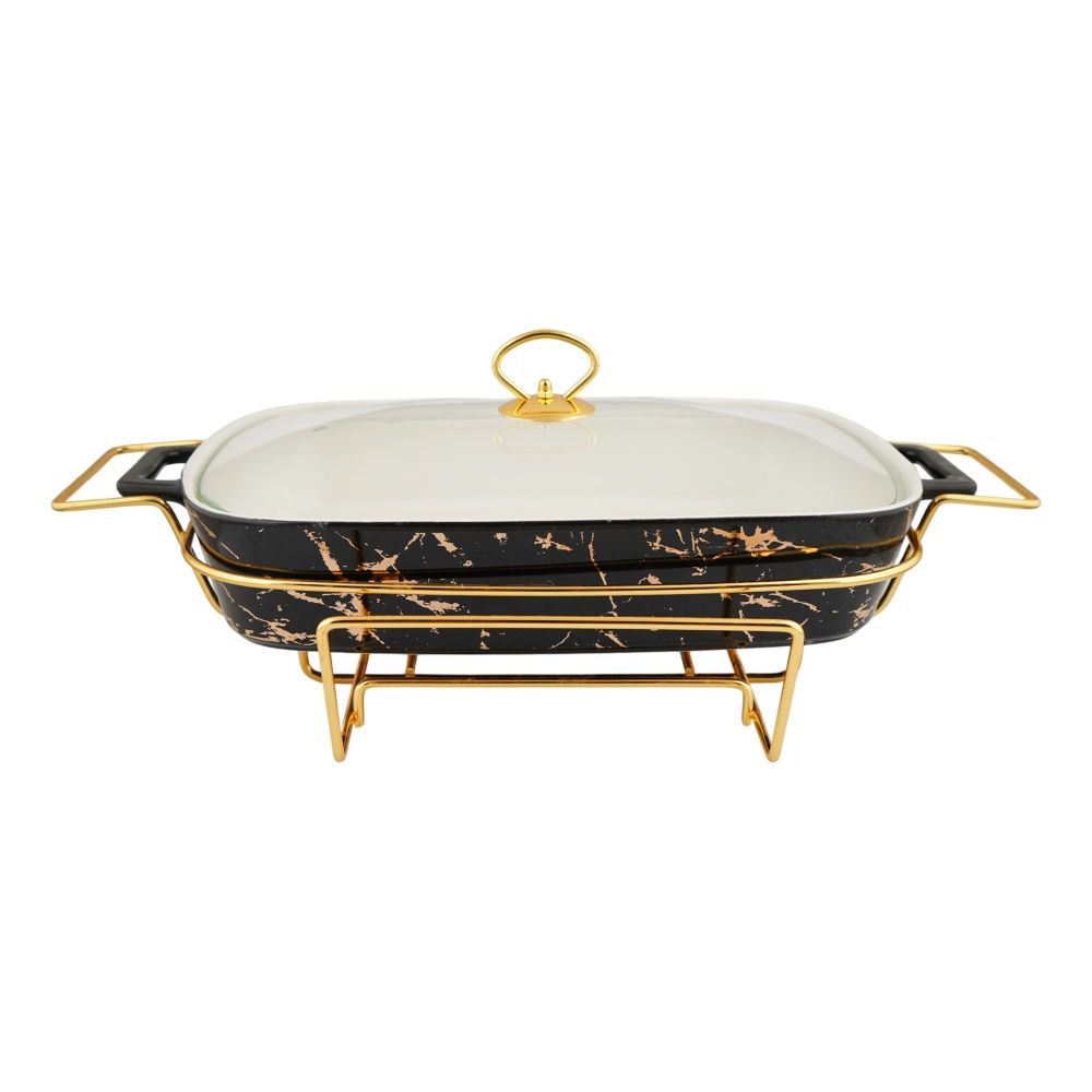 More & More Rectangular Casserole Dish With Warmer Rack, Black, 17 Inches, CX2422