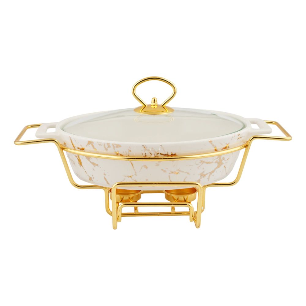 More & More Oval Casserole Dish With Warmer Rack, White, 11 Inches, CX2425