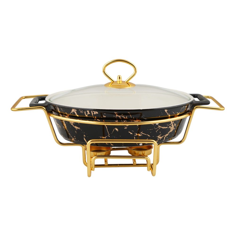 More & More Oval Casserole Dish With Warmer Rack, Black, 11 Inches, CX2425