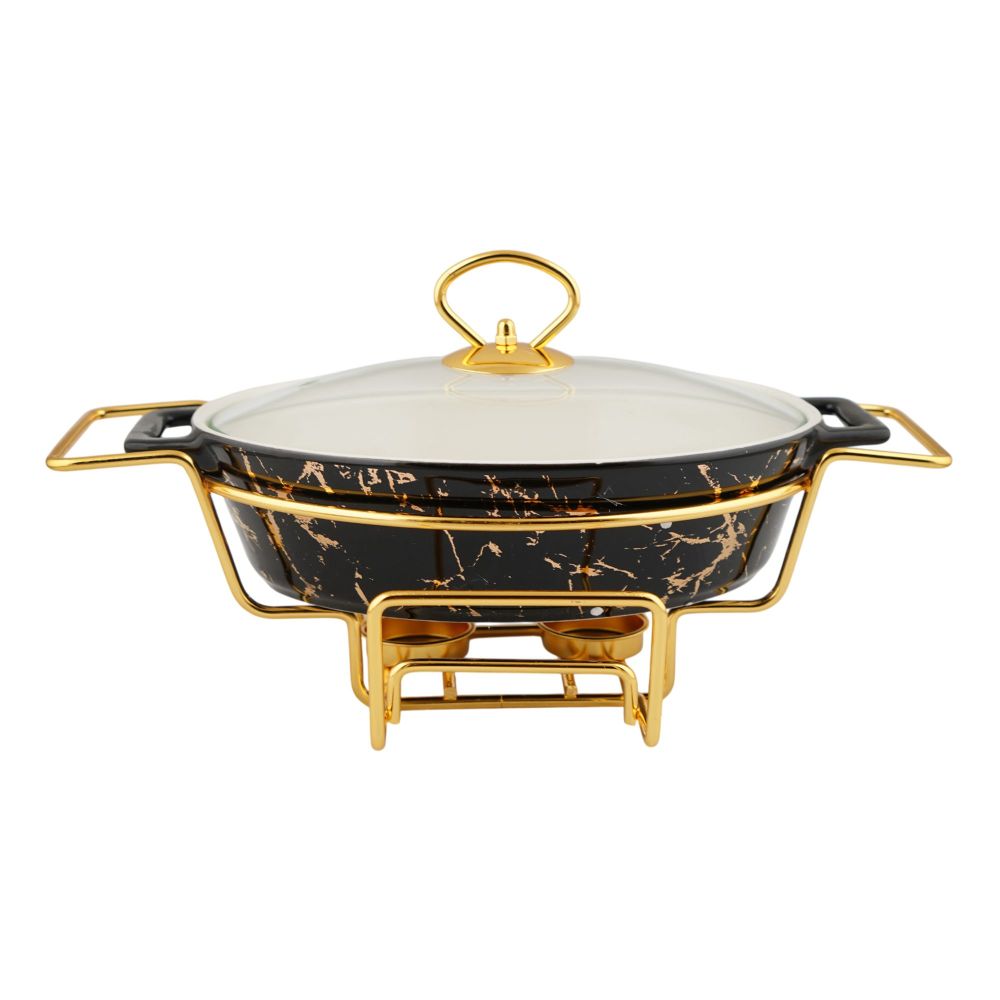 More & More Oval Casserole Dish With Warmer Rack, Black, 13 Inches, CX2426