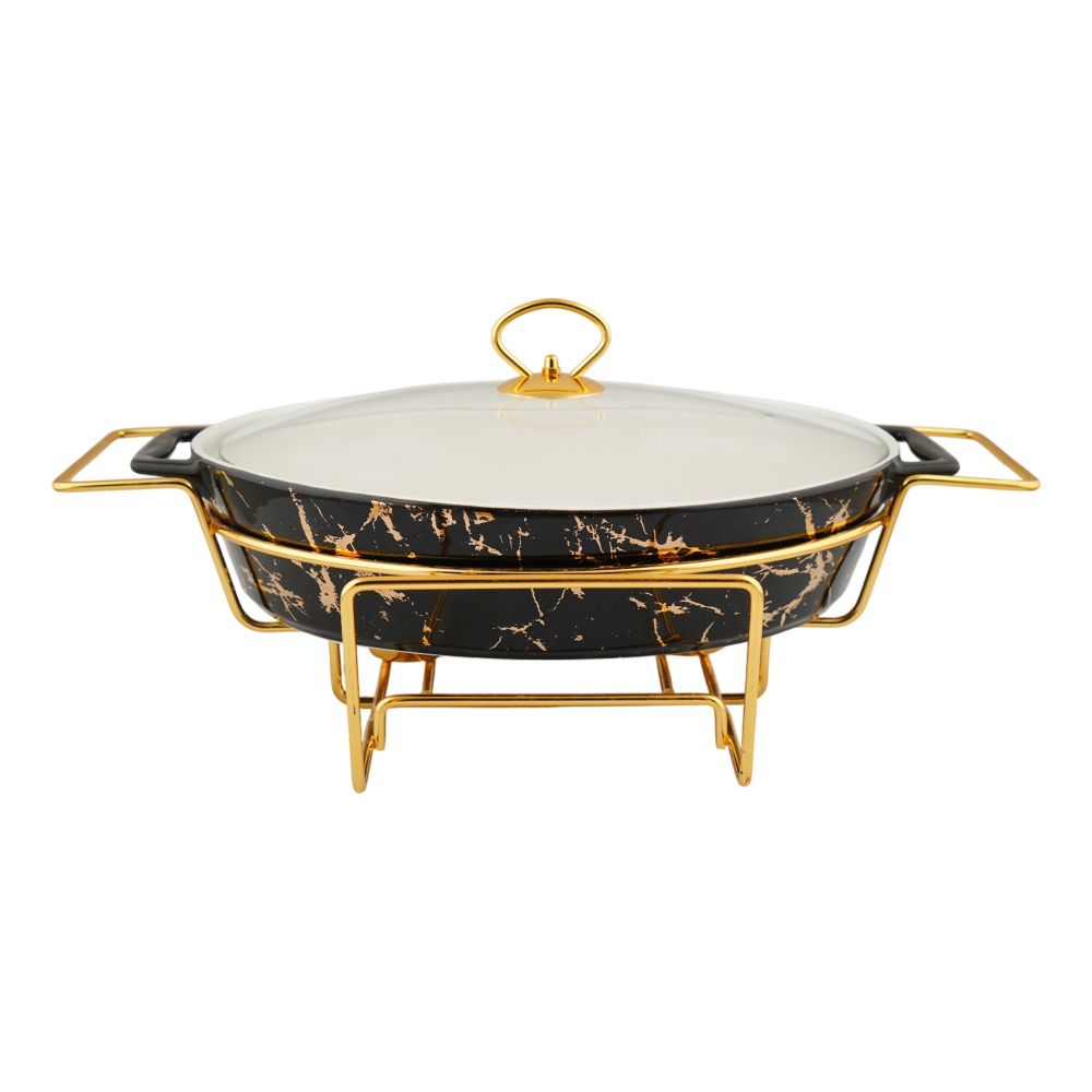 More & More Oval Casserole Dish With Warmer Rack, Black, 14.5 Inches, CX2427