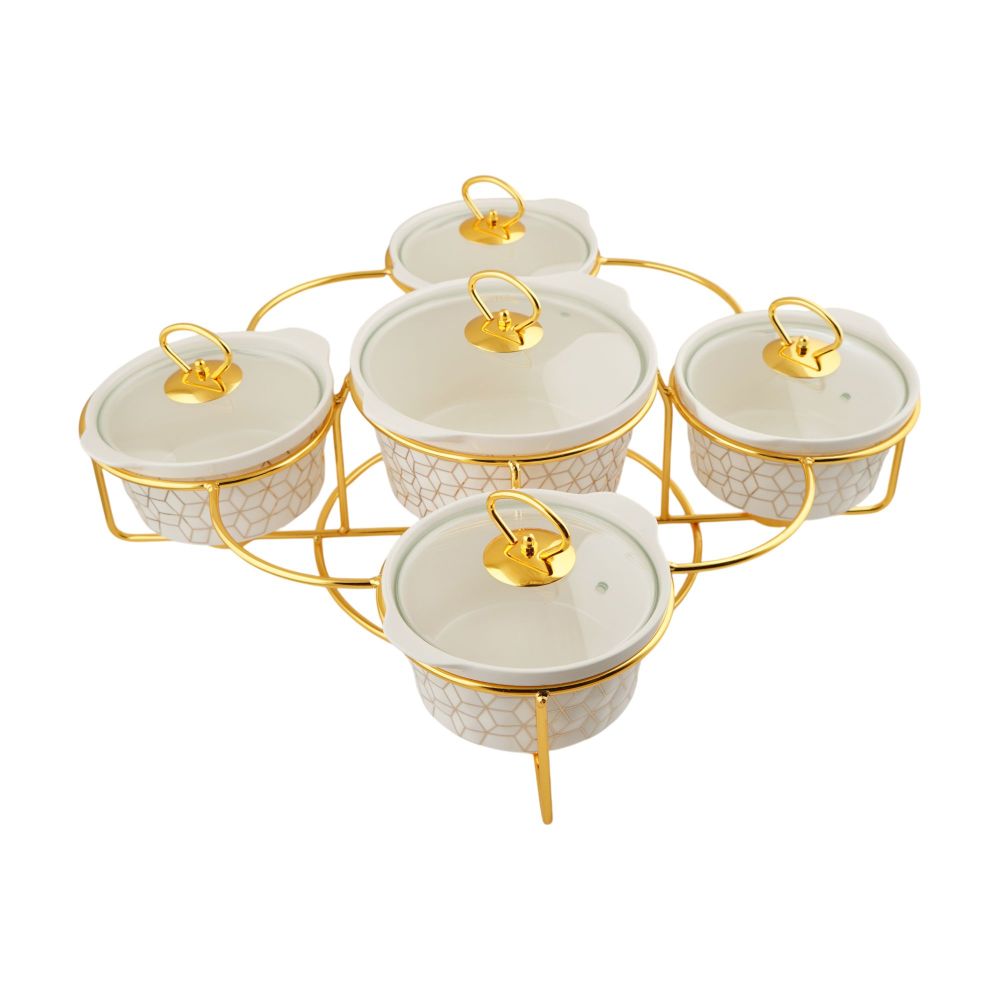 More & More Marble Casseroles Dish With Warmer Rack, White, G29, 5-Pack