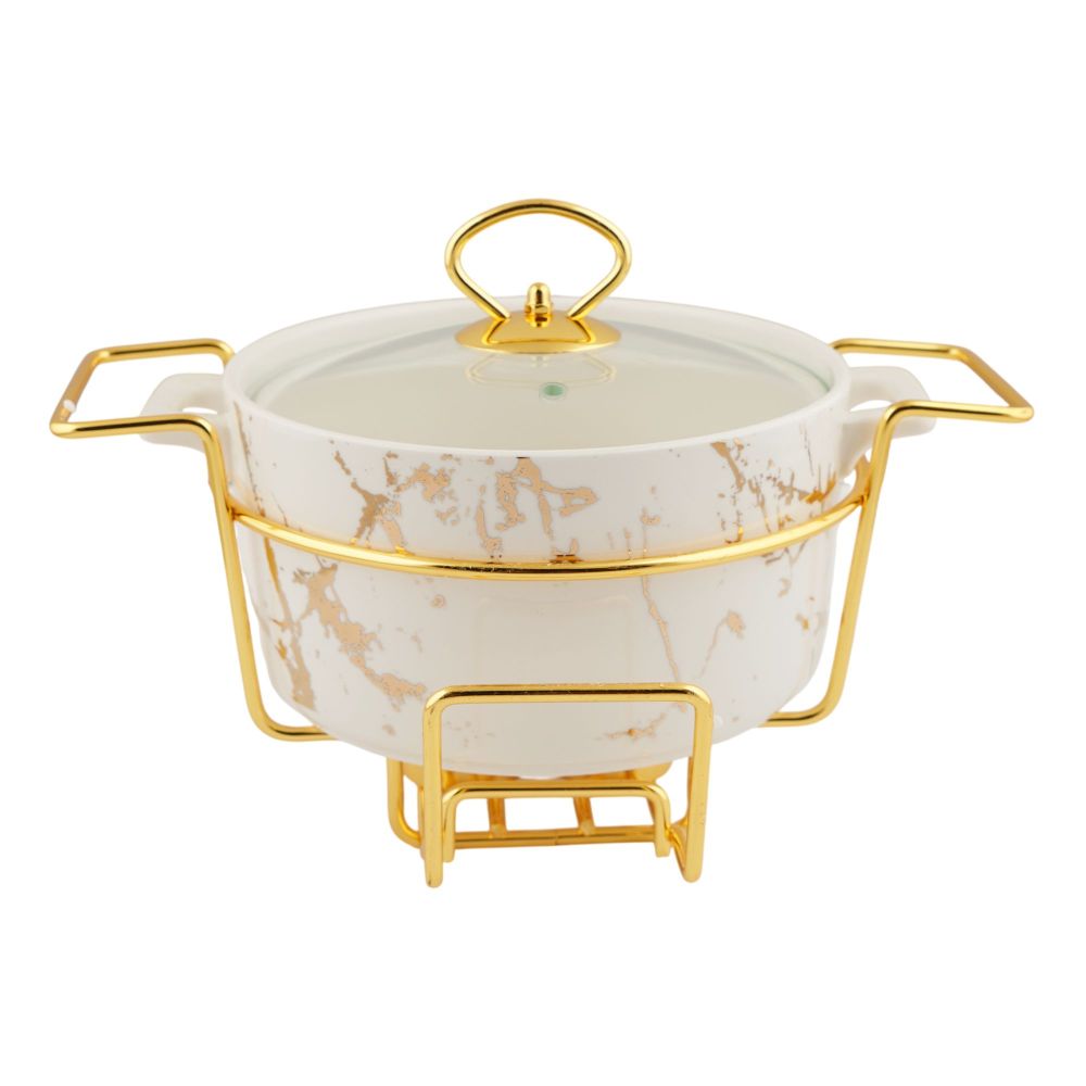 More & More Round Casserole Dish With Warmer Rack, White, 9.25 Inches, CX992M