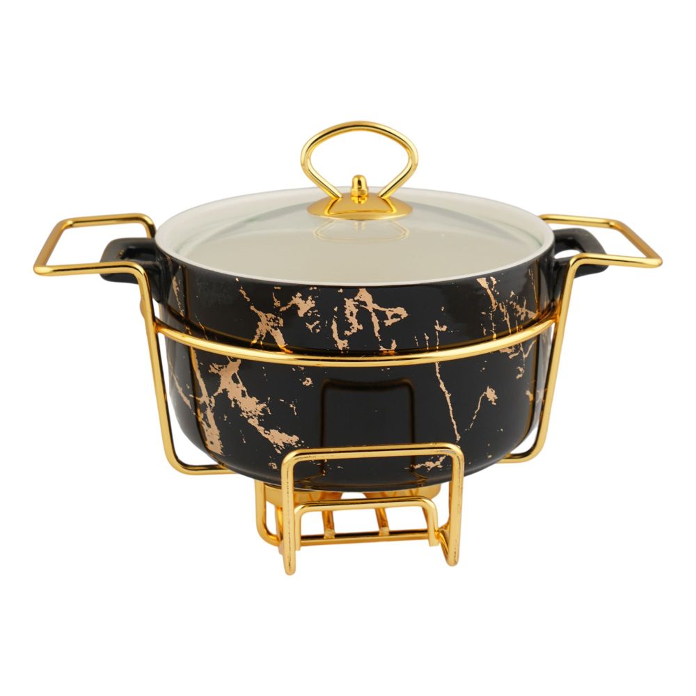 More & More Round Casserole Dish With Warmer Rack, Black, 9.25 Inches, CX992M